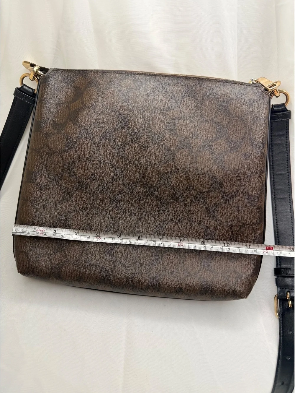 Coach Mae File Crossbody Signature Leather Logo Pattern Brown Black F77885